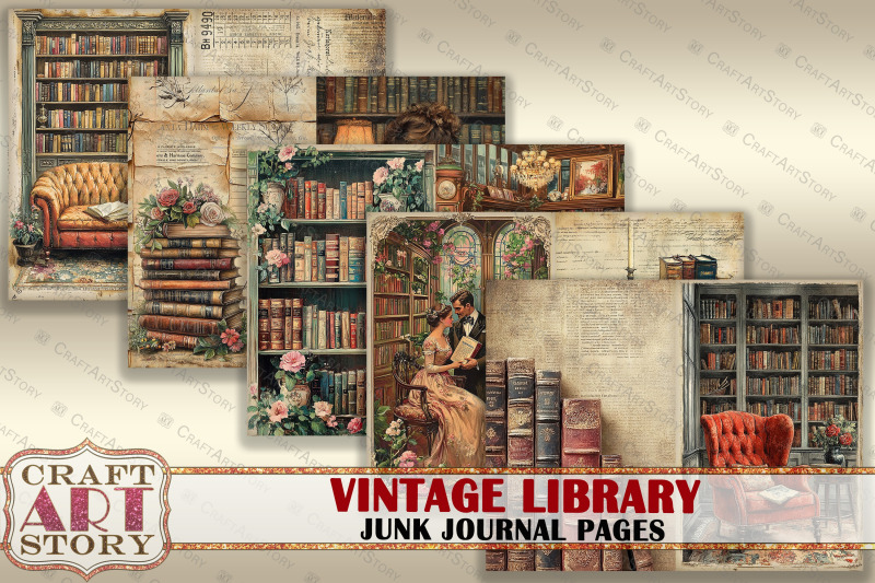 vintage-library-junk-journal-pages-old-book-scrapbook