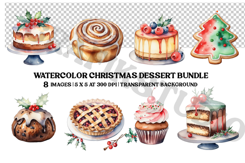 watercolor-christmas-desserts-bundle-transparent-png