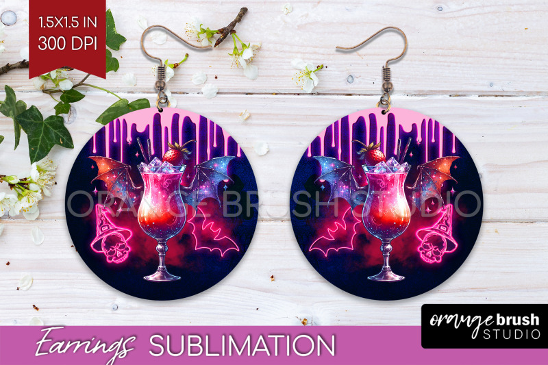 neon-halloween-round-earrings-cocktail-earrings-sublimation