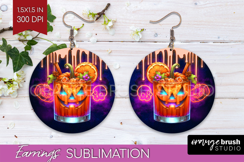 neon-halloween-round-earrings-cocktail-earrings-sublimation