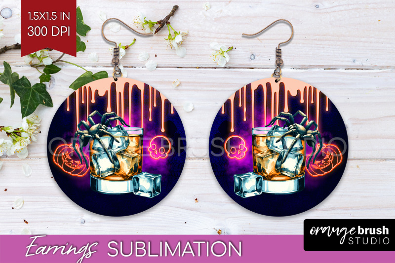 neon-halloween-round-earrings-cocktail-earrings-sublimation