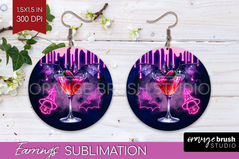 neon-halloween-round-earrings-cocktail-earrings-sublimation