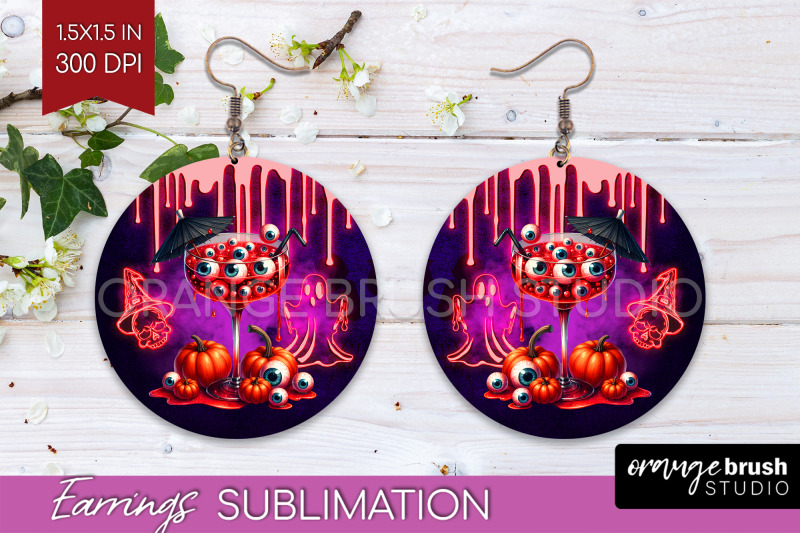 neon-halloween-round-earrings-cocktail-earrings-sublimation