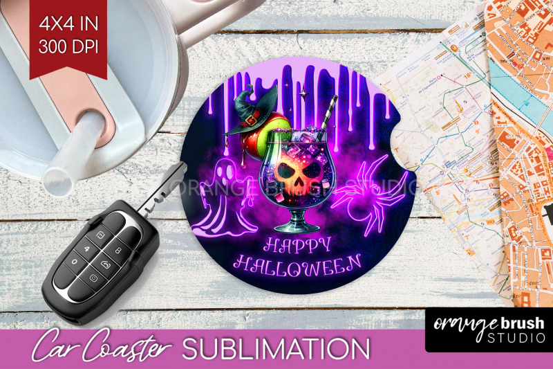 neon-halloween-car-coaster-png-cocktail-coaster-sublimatoin