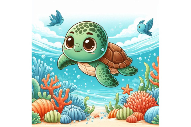 adorable-baby-sea-turtle-swimming-near-coral-reefs