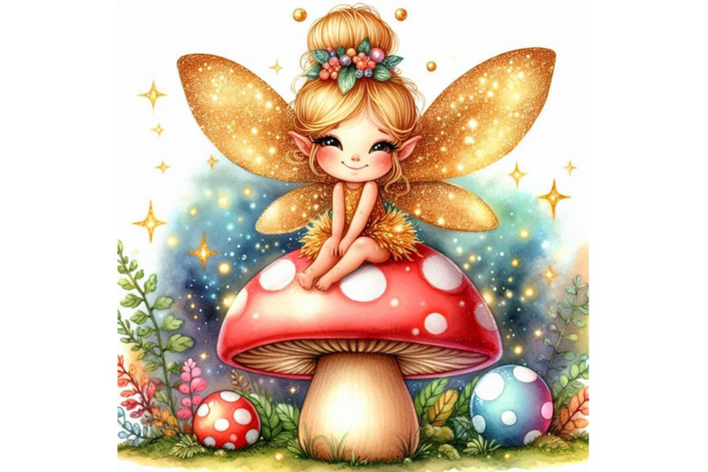 adorable-glitter-fairy-perched-on-a-glowing-mushroom-smiling-gently