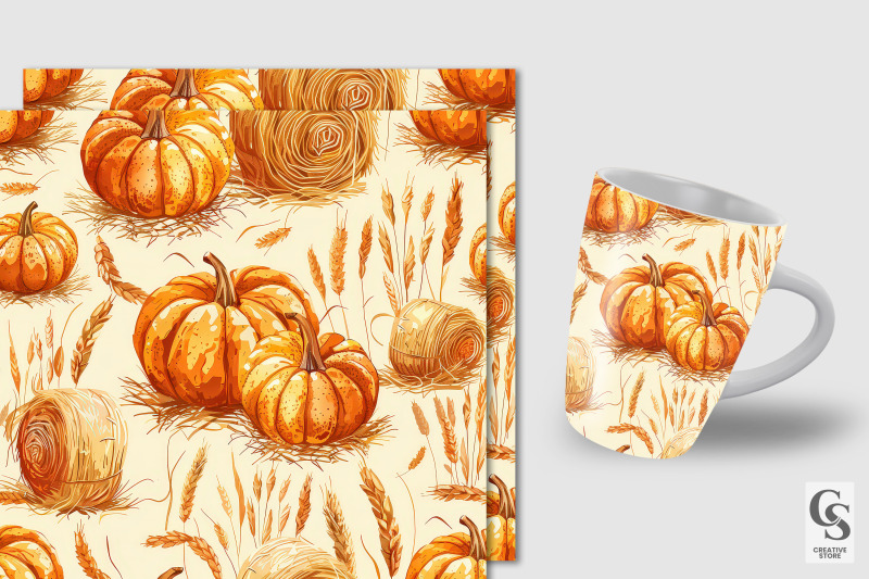 fall-pumpkins-harvest-seamless-patterns