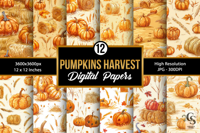 fall-pumpkins-harvest-seamless-patterns