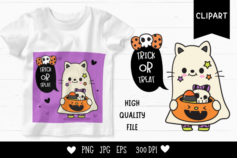 halloween-cat-ghost-with-pumpkin-candy-kawaii-cliparts