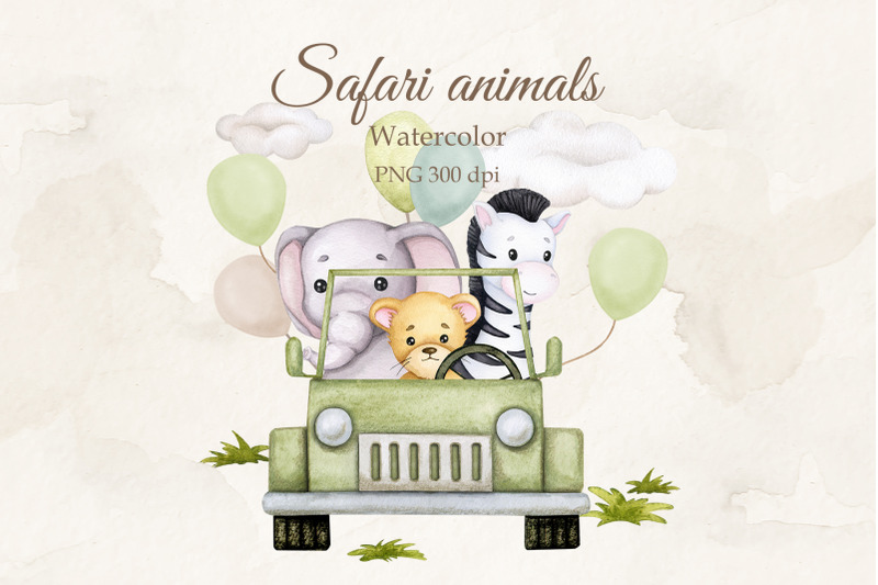 safari-animals-travel-by-car-watercolor-sublimation-png