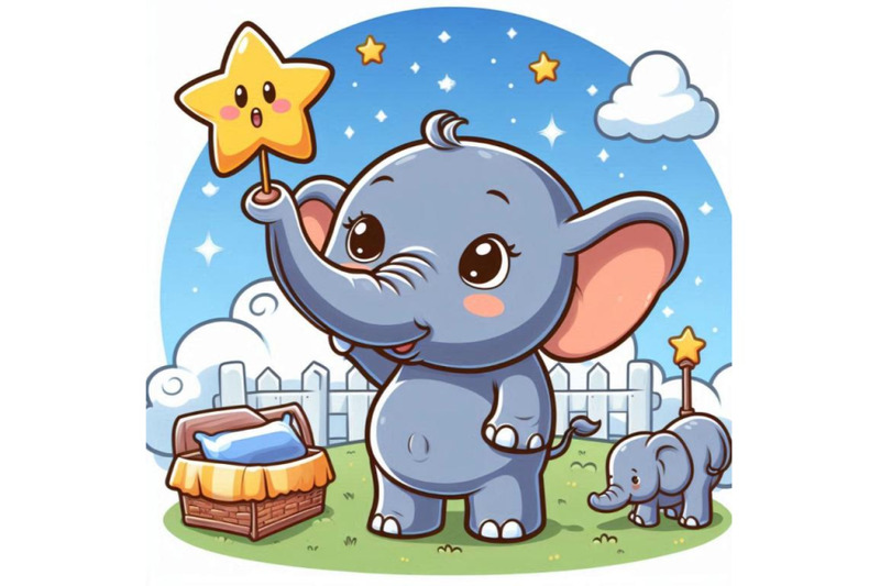 baby-elephant-holding-a-tiny-star-in-its-trunk-looking-up