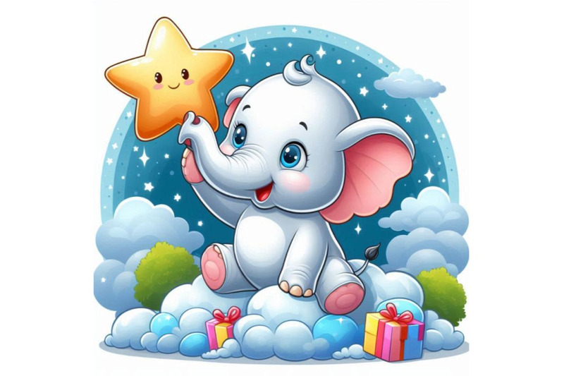 baby-elephant-holding-a-tiny-star-in-its-trunk-looking-up