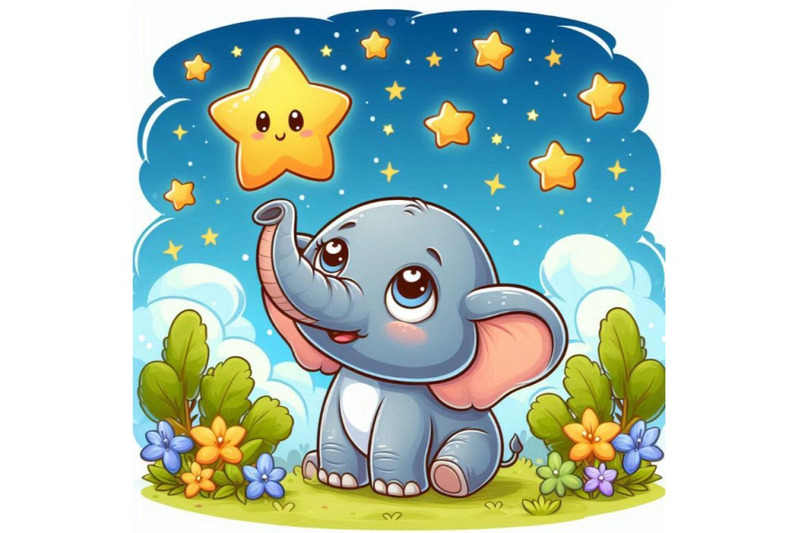 baby-elephant-holding-a-tiny-star-in-its-trunk-looking-up