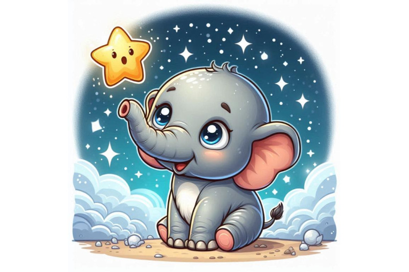 baby-elephant-holding-a-tiny-star-in-its-trunk-looking-up