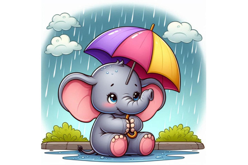 baby-elephant-holding-a-tiny-umbrella-in-the-rain