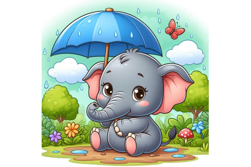 baby-elephant-holding-a-tiny-umbrella-in-the-rain