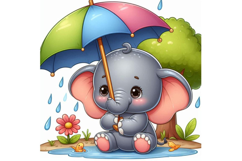 baby-elephant-holding-a-tiny-umbrella-in-the-rain