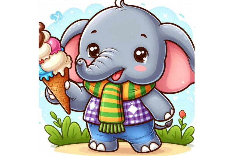 baby-elephant-holding-an-ice-cream-cone-in-its-trunk