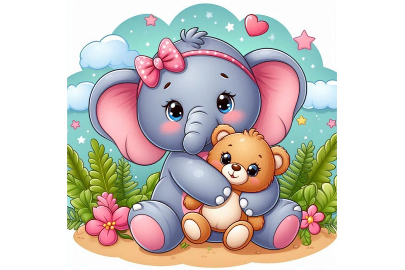 baby-elephant-hugging-a-stuffed-teddy-bear