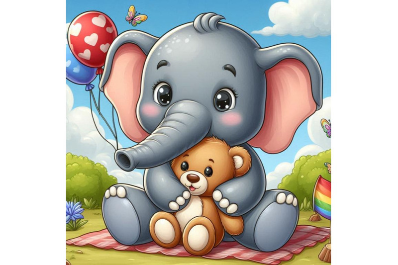 baby-elephant-hugging-a-stuffed-teddy-bear