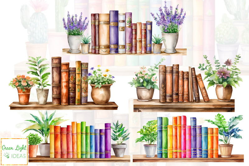 watercolor-bookshelves-clipart-library-books-illustrations-bookworm