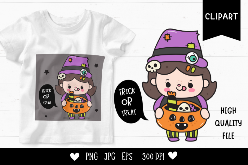 cute-halloween-kid-kawaii-cliparts-cartoon-witch-girl-with-pumpkin-can