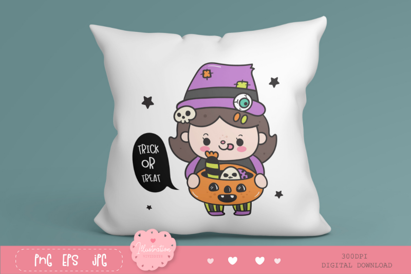 cute-halloween-kid-kawaii-cliparts-cartoon-witch-girl-with-pumpkin-can