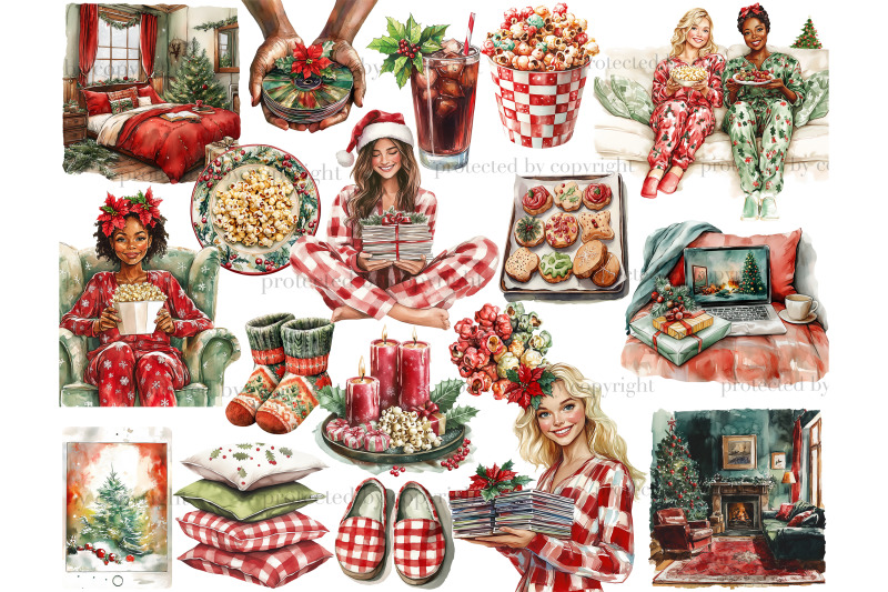 christmas-movie-night-clipart-xmas-illustration-bundle