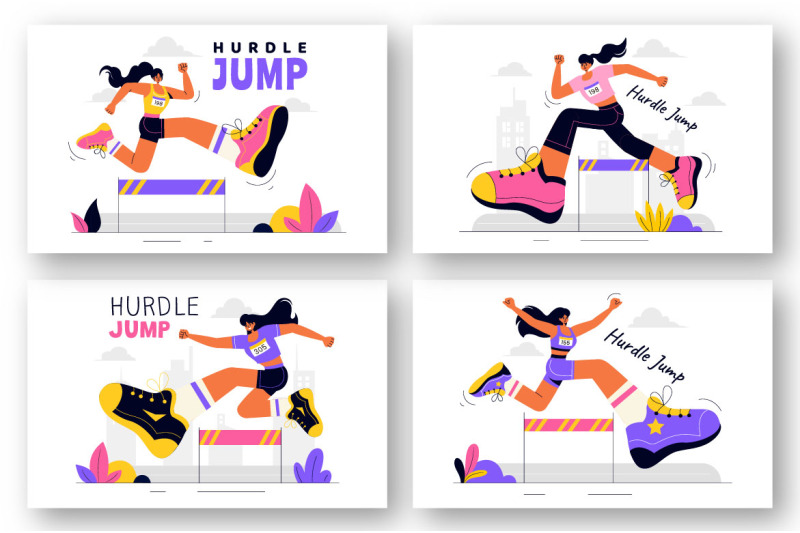 8-hurdle-long-jump-sportsman-illustration