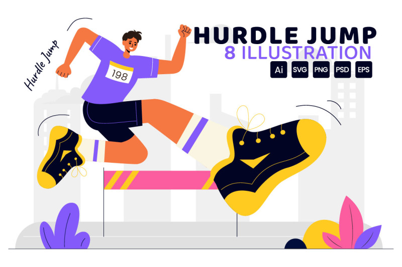 8-hurdle-long-jump-sportsman-illustration