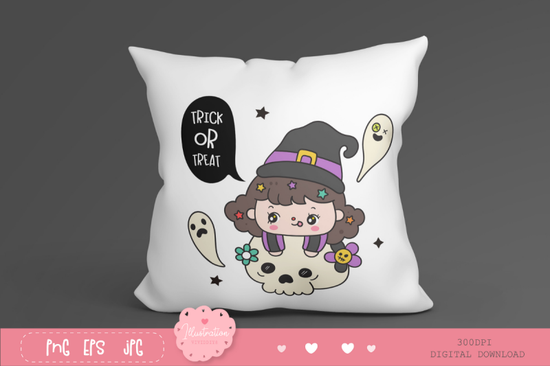 halloween-kid-kawaii-clipart-cartoon-witch-on-skull