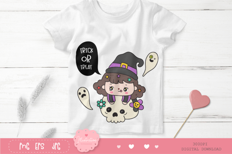 halloween-kid-kawaii-clipart-cartoon-witch-on-skull