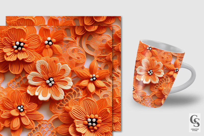 orange-3d-floral-lace-seamless-patterns