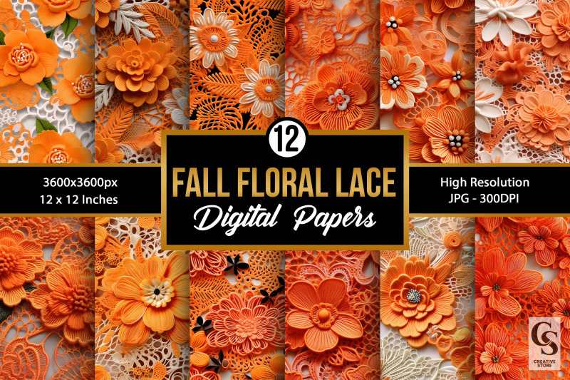 orange-3d-floral-lace-seamless-patterns