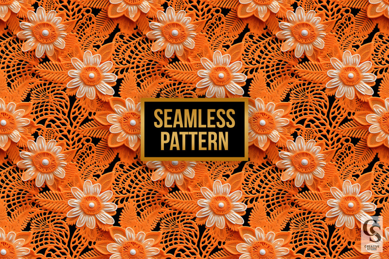 orange-3d-floral-lace-seamless-patterns