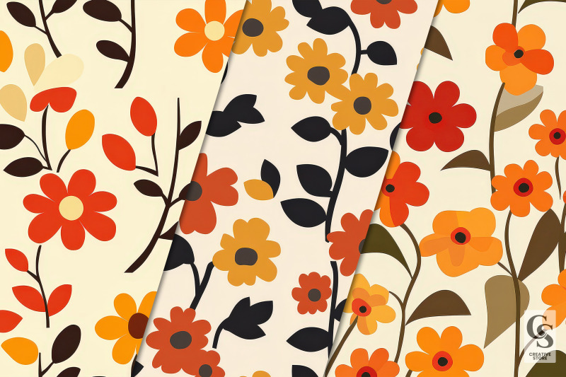 fall-retro-flowers-seamless-patterns