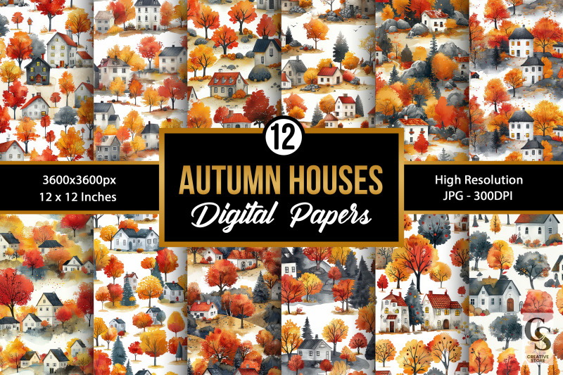 watercolor-autumn-houses-seamless-patterns