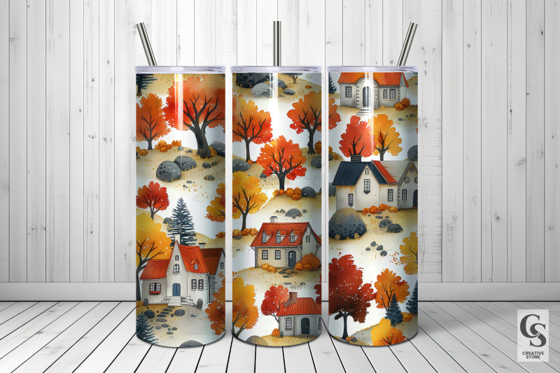 watercolor-autumn-houses-seamless-patterns