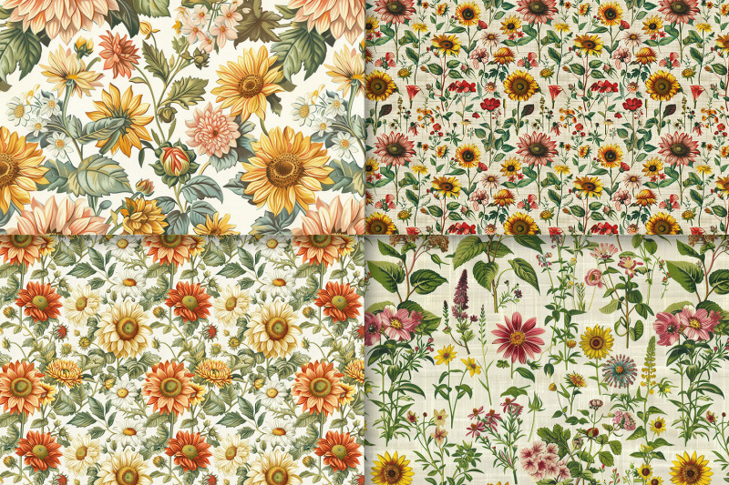 12-rustic-garden-seamless-pattern-sunflower-vintage-garden