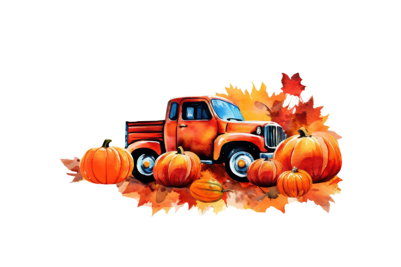 8-pumpkin-trucks-watercolor-clipart-fall-autumn-truck