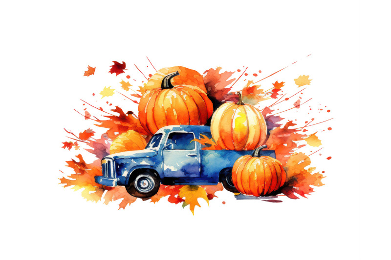 8-pumpkin-trucks-watercolor-clipart-fall-autumn-truck