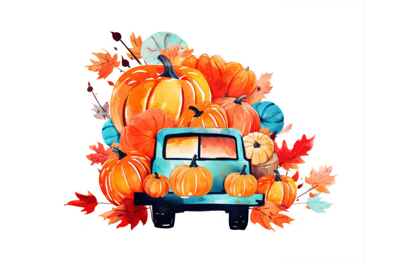 8-pumpkin-trucks-watercolor-clipart-fall-autumn-truck