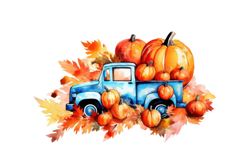 8-pumpkin-trucks-watercolor-clipart-fall-autumn-truck