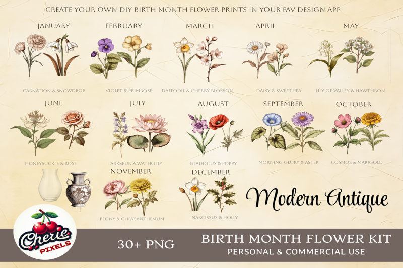 birth-month-flowers-clipart-antique-floral-png-bundle-diy