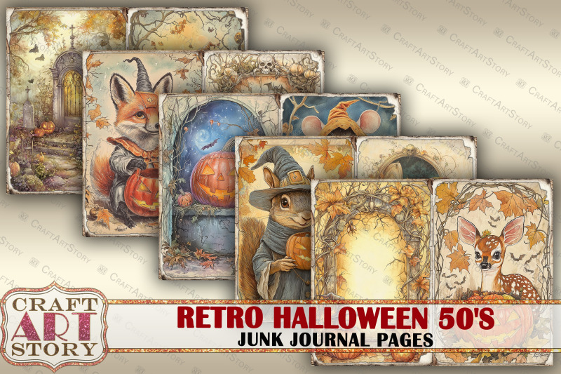 retro-halloween-animals-50-039-s-junk-journal-pages-scrapbook