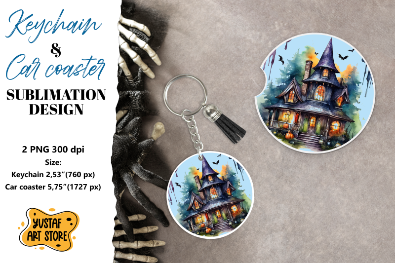 halloween-keychain-amp-car-coaster-sublimation-spooky-house