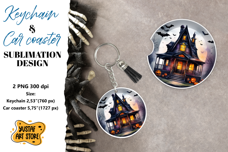 halloween-keychain-amp-car-coaster-sublimation-spooky-house