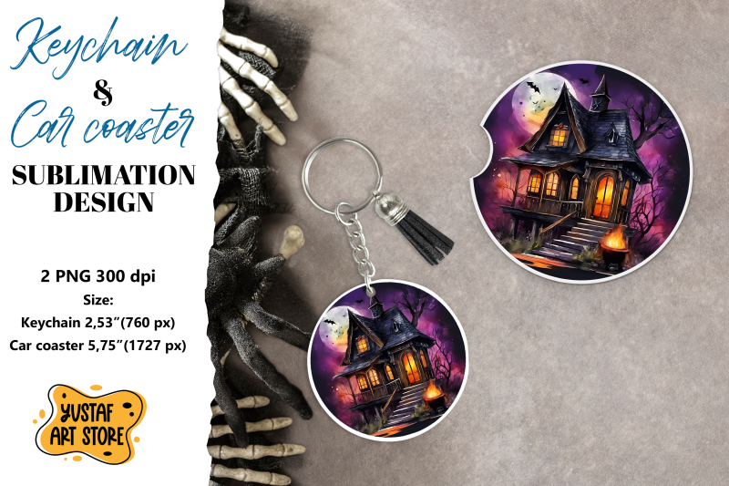 halloween-keychain-amp-car-coaster-sublimation-spooky-house