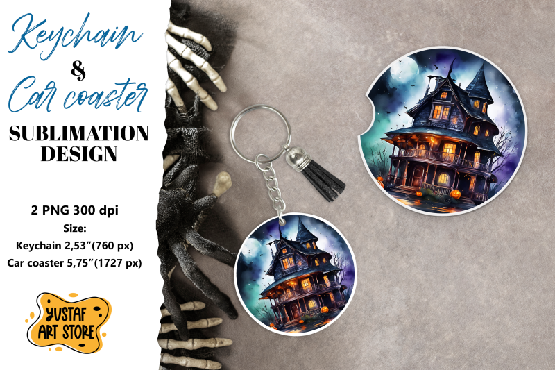 halloween-keychain-amp-car-coaster-sublimation-spooky-house