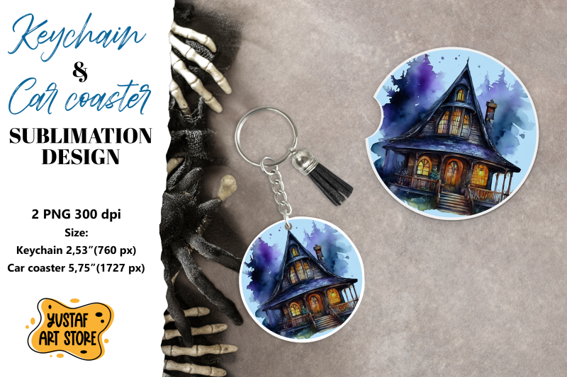 halloween-keychain-amp-car-coaster-sublimation-spooky-house